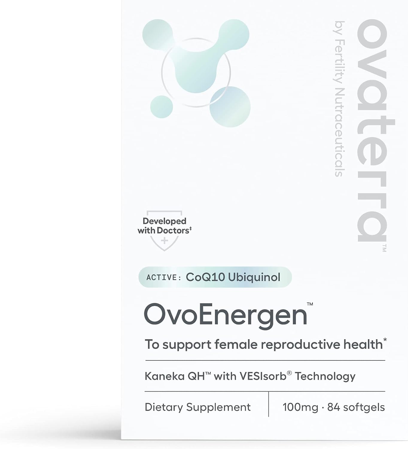 Ovaterra OvoEnergen Ubiquinol CoQ10 100mg Softgels with VESIsorb® Technology - Fertility Booster for Women, Reproductive Health Support (84 Softgels)