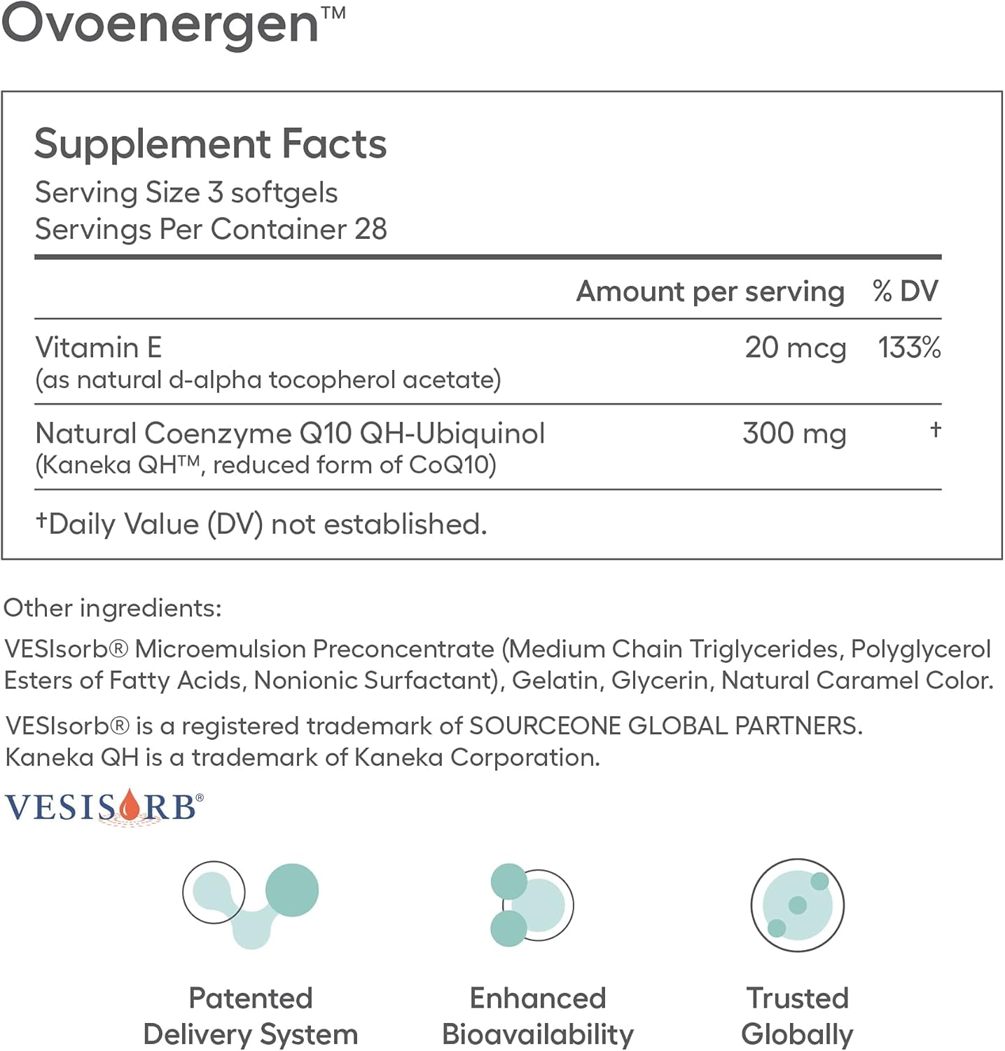 Ovaterra OvoEnergen Ubiquinol CoQ10 100mg Softgels with VESIsorb® Technology - Fertility Booster for Women, Reproductive Health Support (84 Softgels)