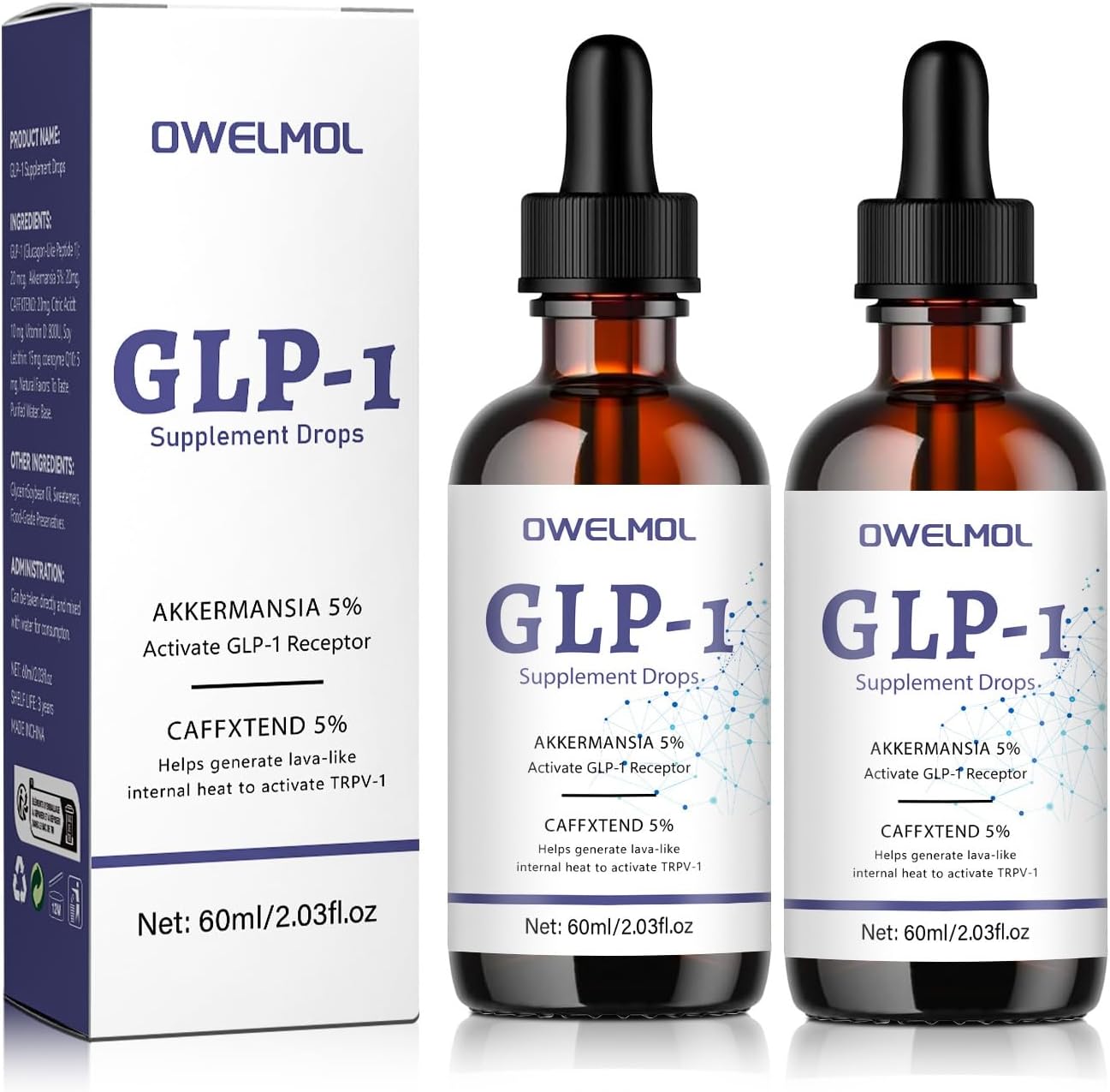 OWELMOL GLP-1 Supplement Drops - 2 Fl Oz (2 Pack) for Men and Women - GLP1 Formula