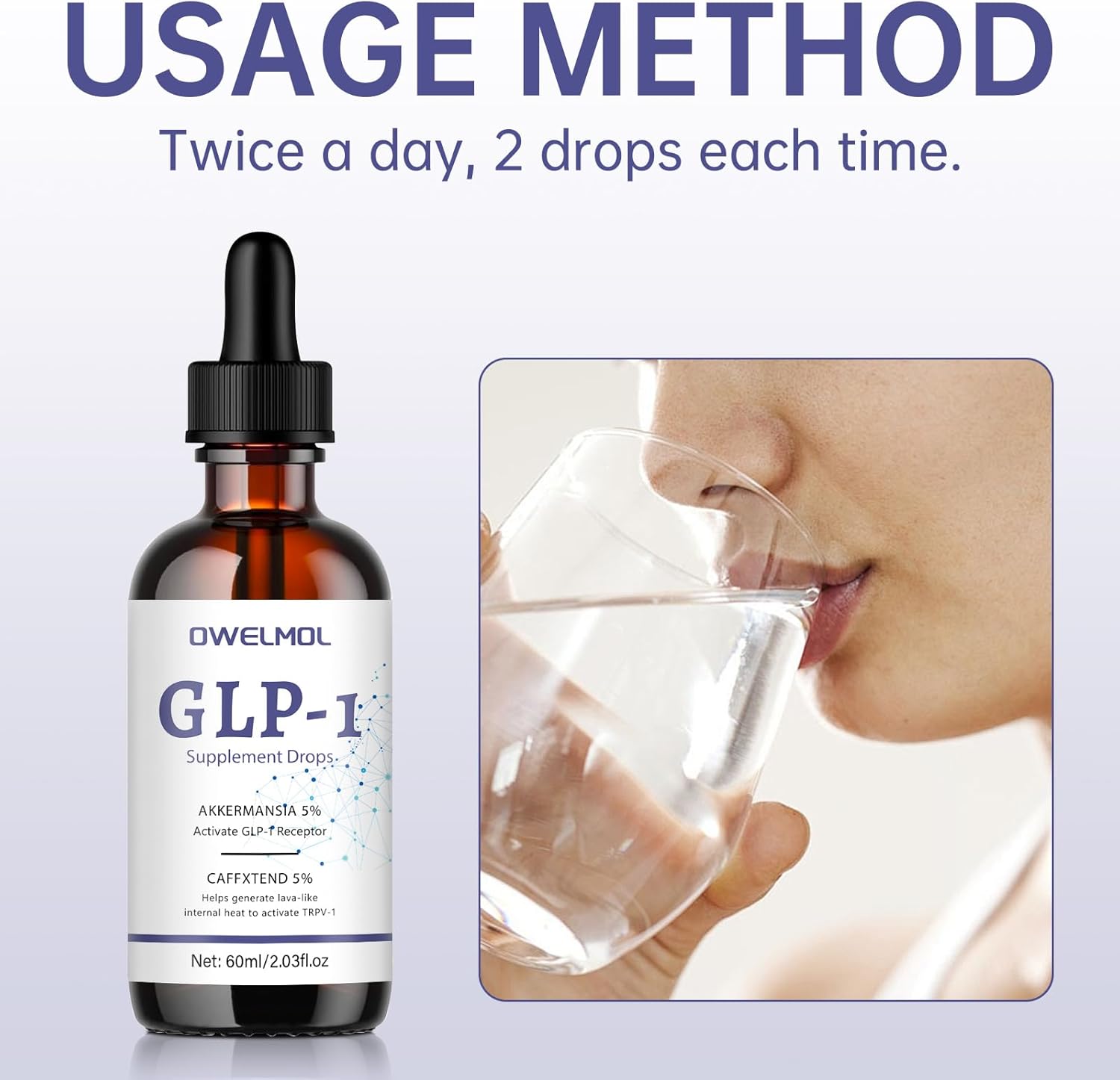OWELMOL GLP-1 Supplement Drops - 2 Fl Oz (2 Pack) for Men and Women - GLP1 Formula