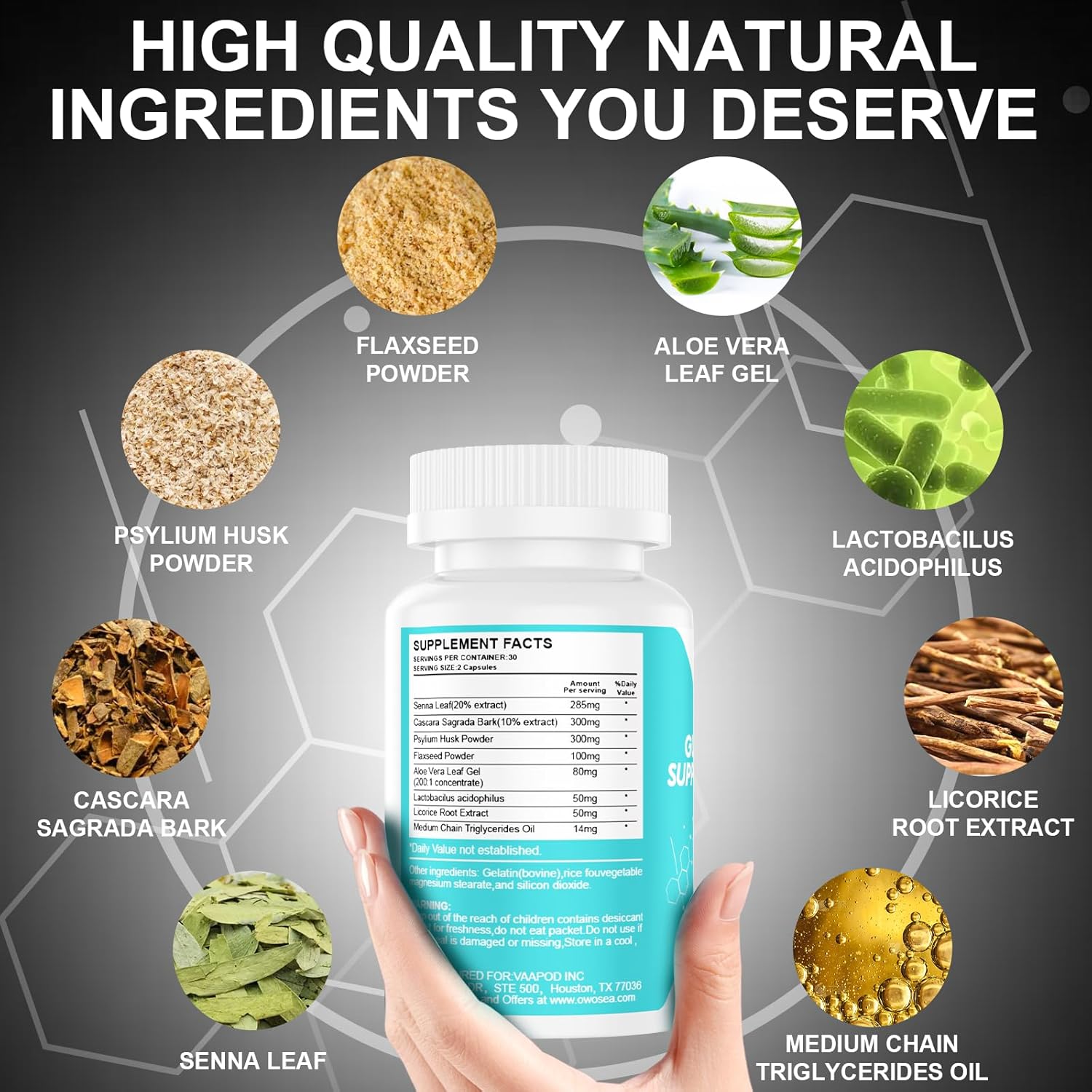 OWOSEA 15 Day Cleanse Gut & Colon Support Supplement for Women & Men - Detox, Digestive Health, Bloating & Constipation Relief, Energy Boost - 30 Capsules
