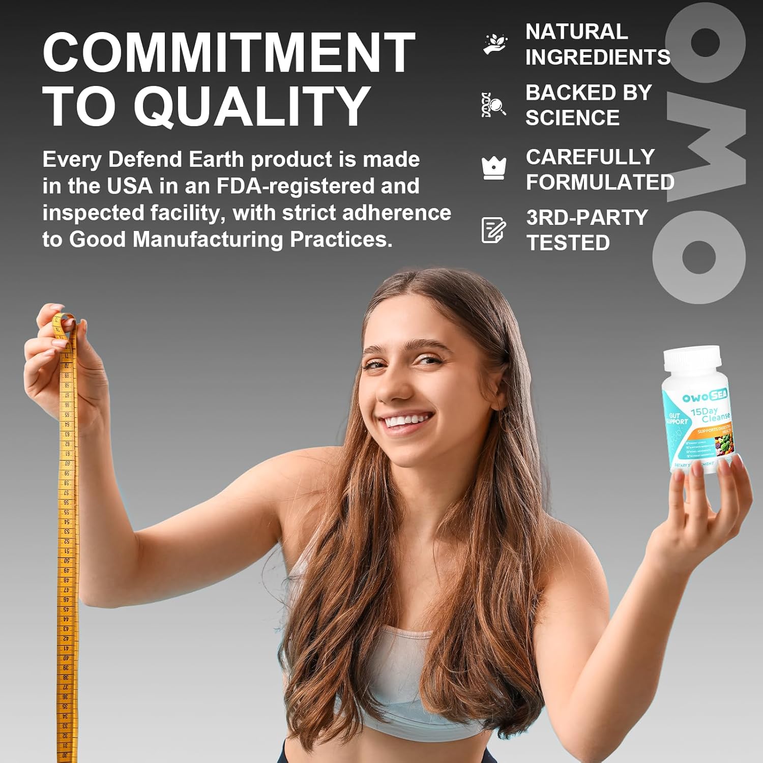 OWOSEA 15 Day Cleanse Gut & Colon Support Supplement for Women & Men - Detox, Digestive Health, Bloating & Constipation Relief, Energy Boost - 30 Capsules