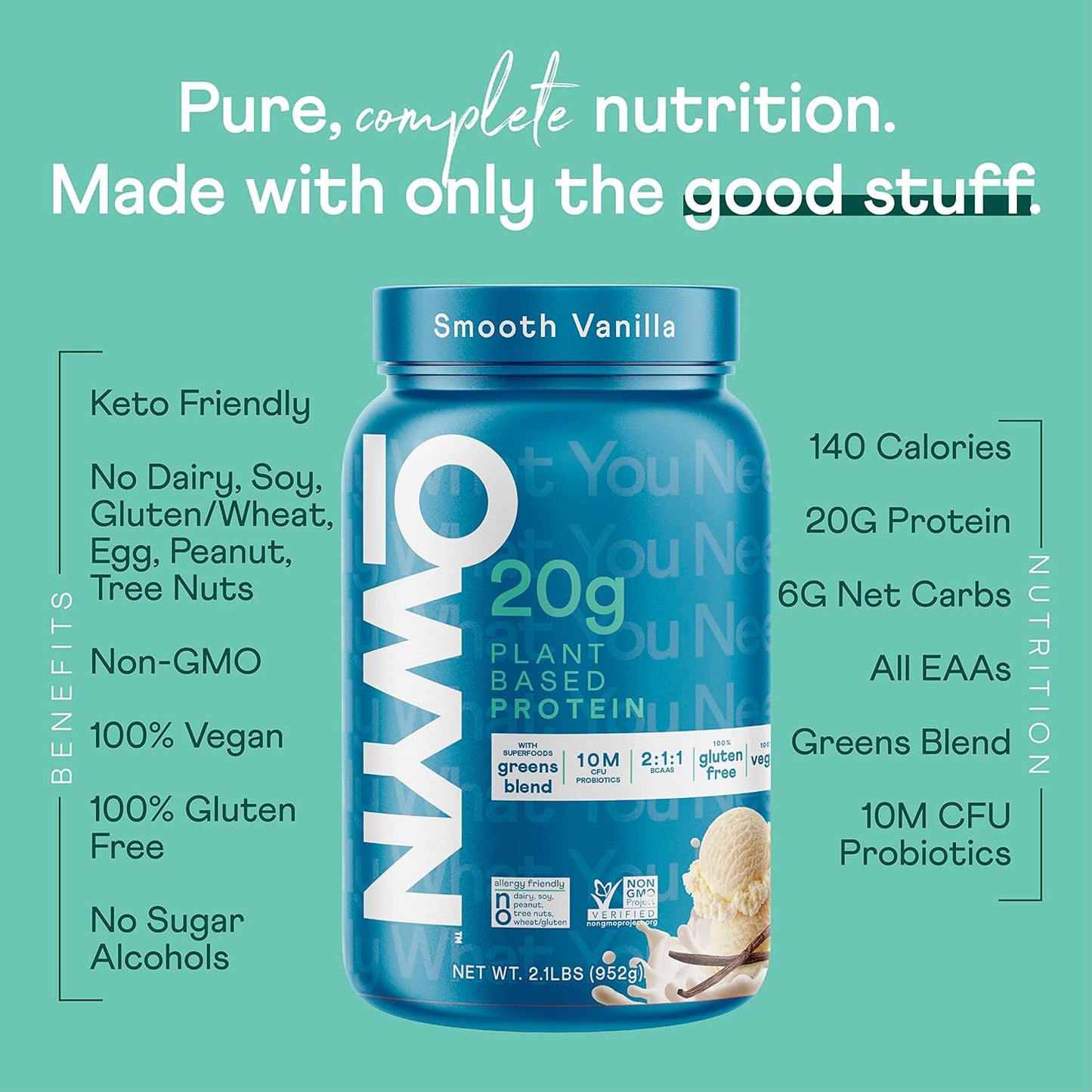 OWYN Dairy Free Protein Powder with 20g Protein, Probiotics, Superfoods Greens, Vanilla Flavor - 2.1 Pound Pack