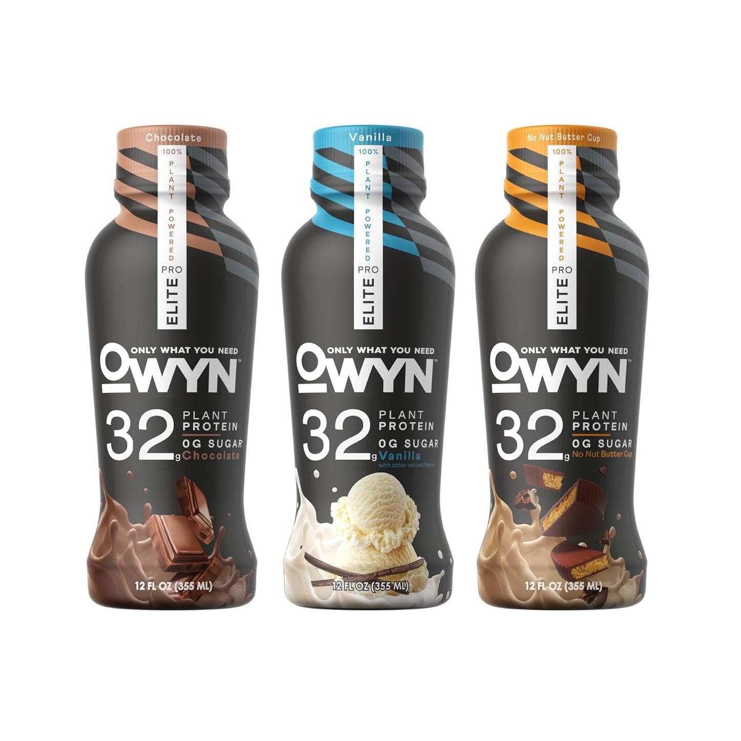 OWYN Pro Elite Vegan High Protein Keto Shake Variety Pack - 32g Protein, 9 Amino Acids, Omega-3, Prebiotics, Workout Recovery, 0g Net Carbs, Zero Sugar - 12 Fl Oz (Pack of 12)