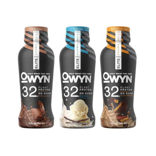 OWYN Pro Elite Vegan High Protein Keto Shake Variety Pack - 32g Protein, 9 Amino Acids, Omega-3, Prebiotics, Workout Recovery, 0g Net Carbs, Zero Sugar - 12 Fl Oz (Pack of 12)
