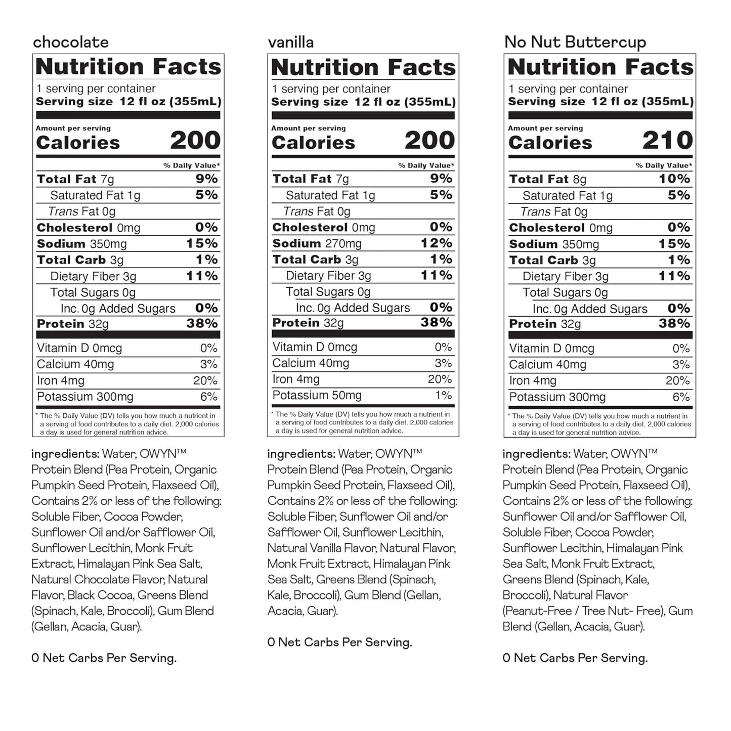 OWYN Pro Elite Vegan High Protein Keto Shake Variety Pack - 32g Protein, 9 Amino Acids, Omega-3, Prebiotics, Workout Recovery, 0g Net Carbs, Zero Sugar - 12 Fl Oz (Pack of 12)
