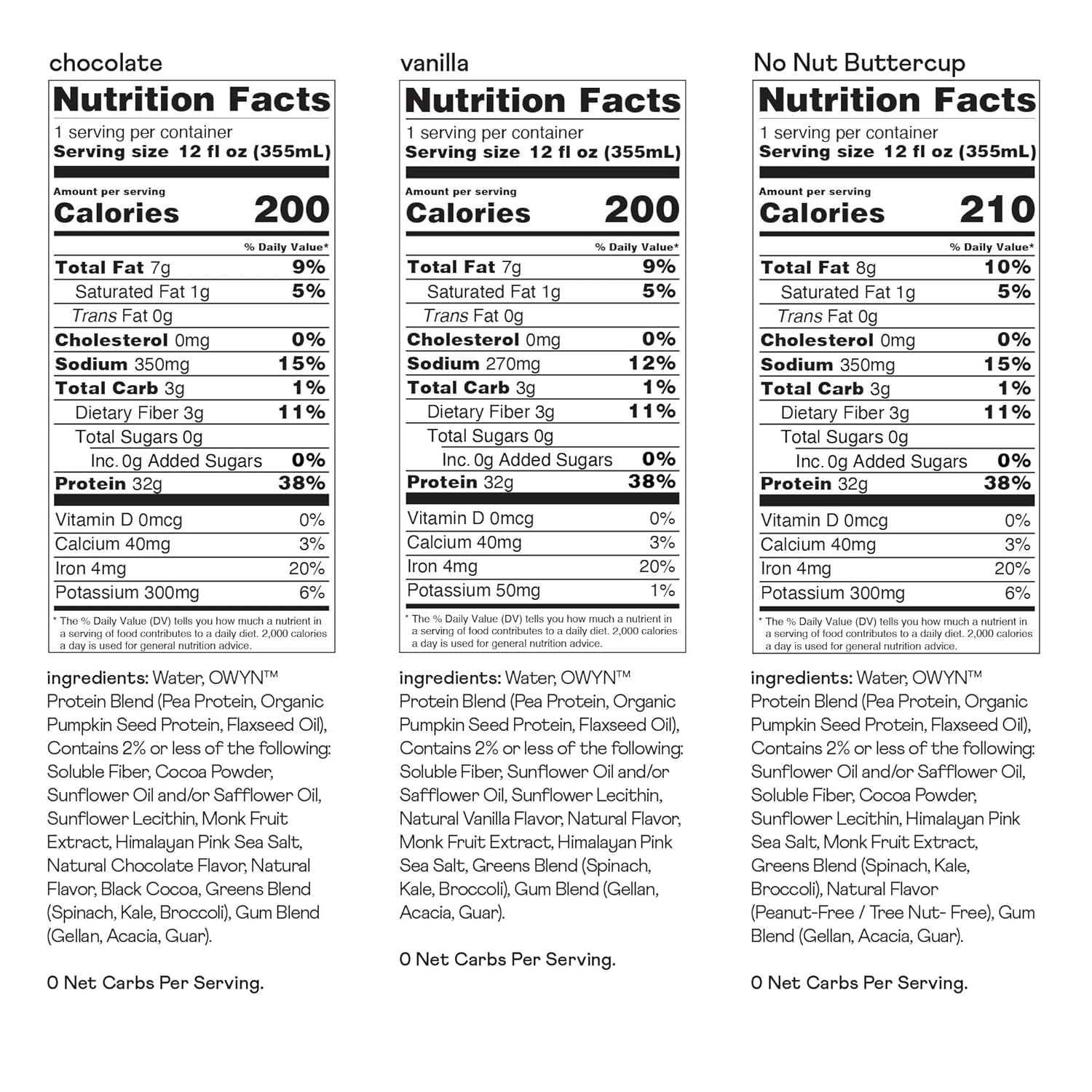 OWYN Pro Elite Vegan High Protein Keto Shake Variety Pack - 32g Protein, 9 Amino Acids, Omega-3, Prebiotics, Workout Recovery, 0g Net Carbs, Zero Sugar - 12 Fl Oz (Pack of 12)