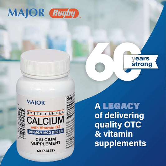 Oyster Shell Calcium Supplement with Vitamin D3 500 mg/5 mcg (200 IU) - 60 Tablets