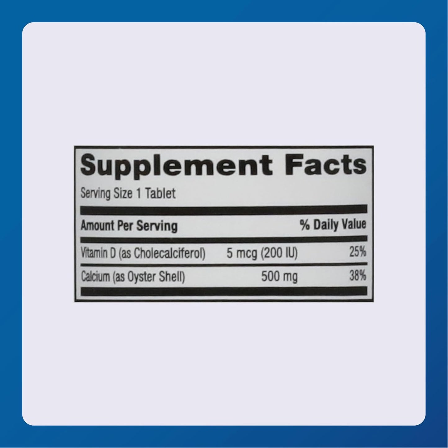 Oyster Shell Calcium Supplement with Vitamin D3 500 mg/5 mcg (200 IU) - 60 Tablets