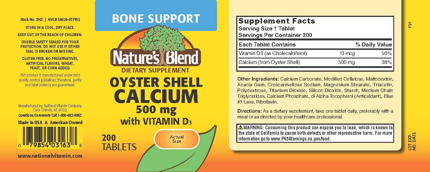 Oyster Shell Calcium with D3 200 Tablets - Natural Blend Formula