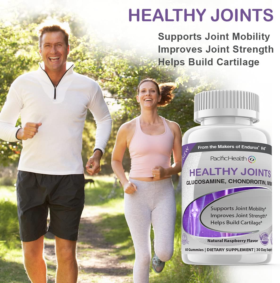 PacificHealth Healthy Joints Gummies - Joint Support with Glucosamine, Chondroitin, MSM - 60 Gummies for Mobility and Flexibility