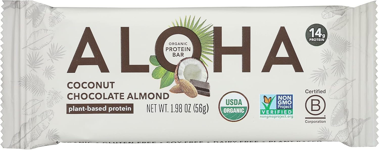 Pack of 12 Aloha Coconut Chocolate Almond Protein Bars, Plant Based, Non GMO - 1.98 Ounces