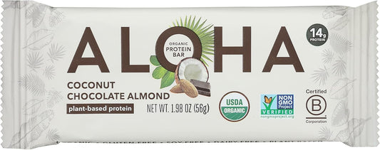 Pack of 12 Aloha Coconut Chocolate Almond Protein Bars, Plant Based, Non GMO - 1.98 Ounces