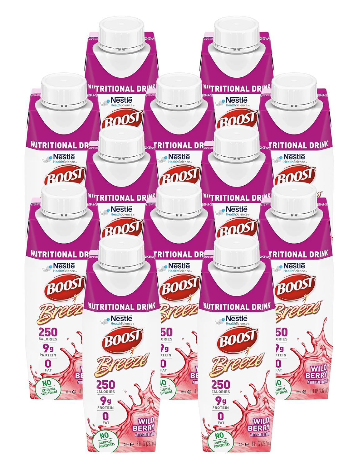 Pack of 12 Boost Breeze Wildberry Nutritional Drinks, 8 Fl Oz Each