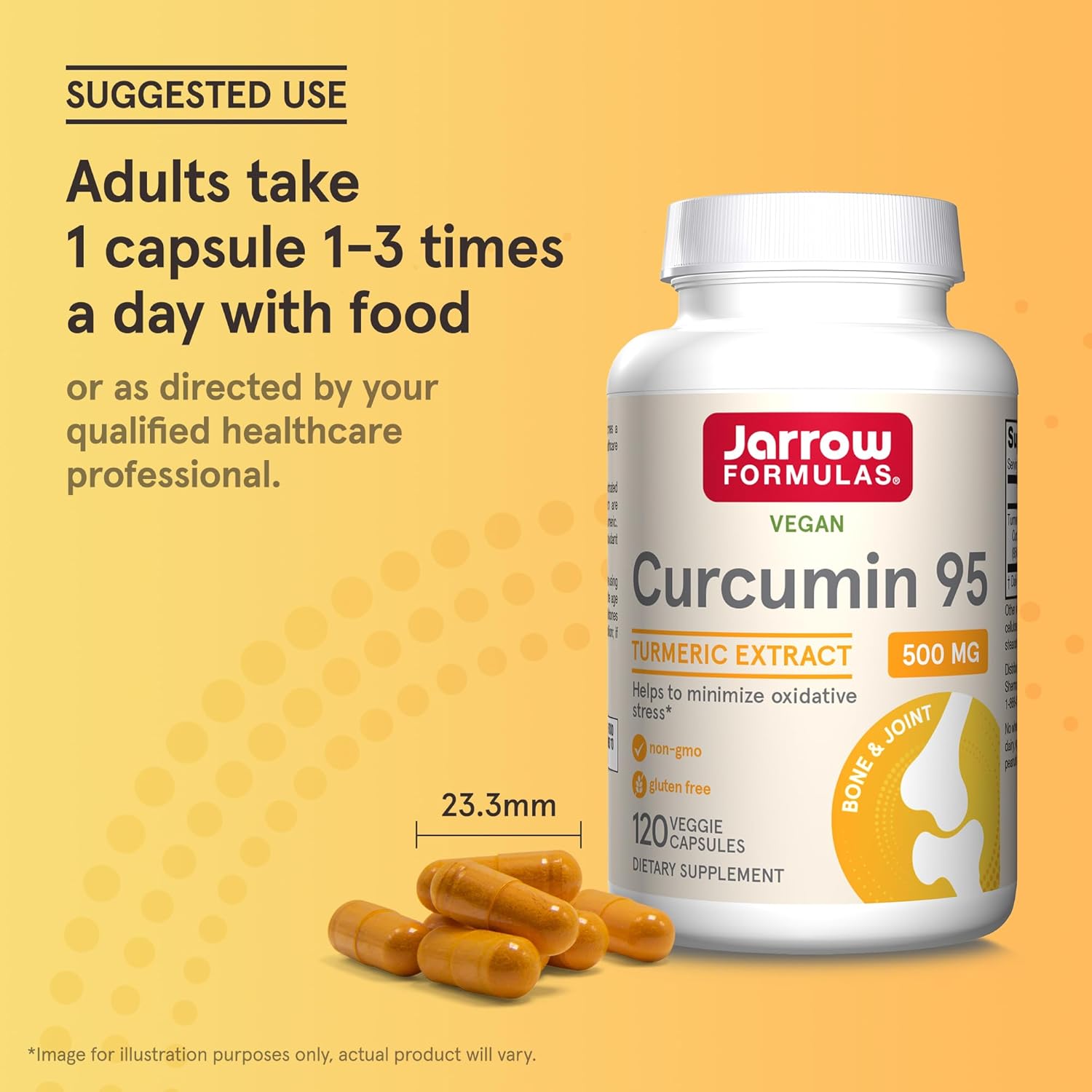 Pack of 12 Jarrow Formulas Curcumin 95 500mg Turmeric Extract Capsules for Antioxidant & Joint Support