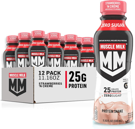 Pack of 12 Muscle Milk Genuine Strawberry Shake 11.16 Fl Oz Bottles