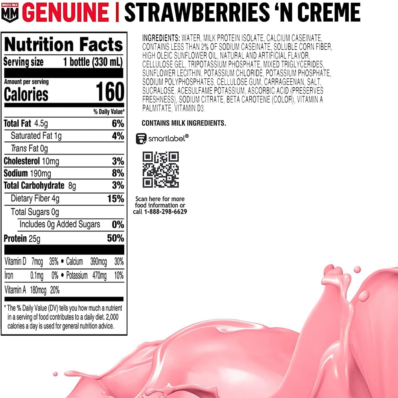 Pack of 12 Muscle Milk Genuine Strawberry Shake 11.16 Fl Oz Bottles