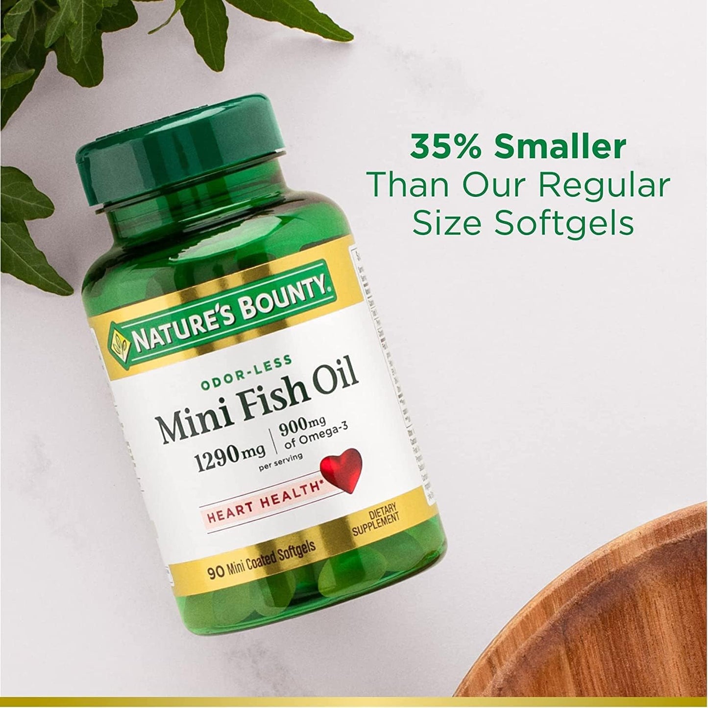 Pack of 180 Nature's Bounty Mini Fish Oil Softgels 1290 mg Omega-3 for Heart Health, Odor-Less, Small Size