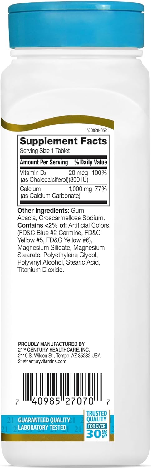 Pack of 2: 21st Century Calcium Plus D Tablets, 1000 mg, 90 Count - Bone Health Support Supplement