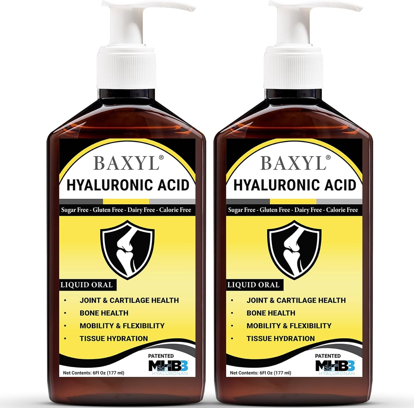 Pack of 2 BAXYL Liquid Hyaluronan Acid Supplements for Joint Relief - 6 oz. each
