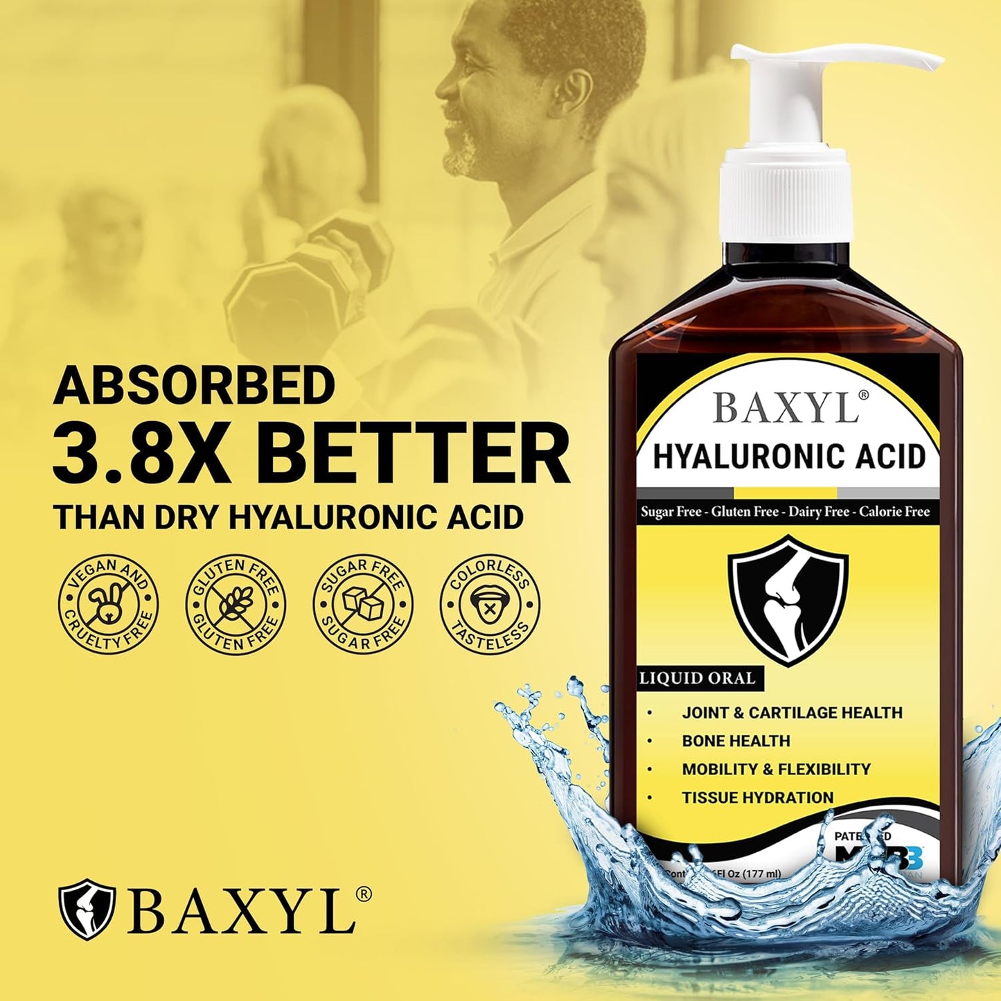 Pack of 2 BAXYL Liquid Hyaluronan Acid Supplements for Joint Relief - 6 oz. each