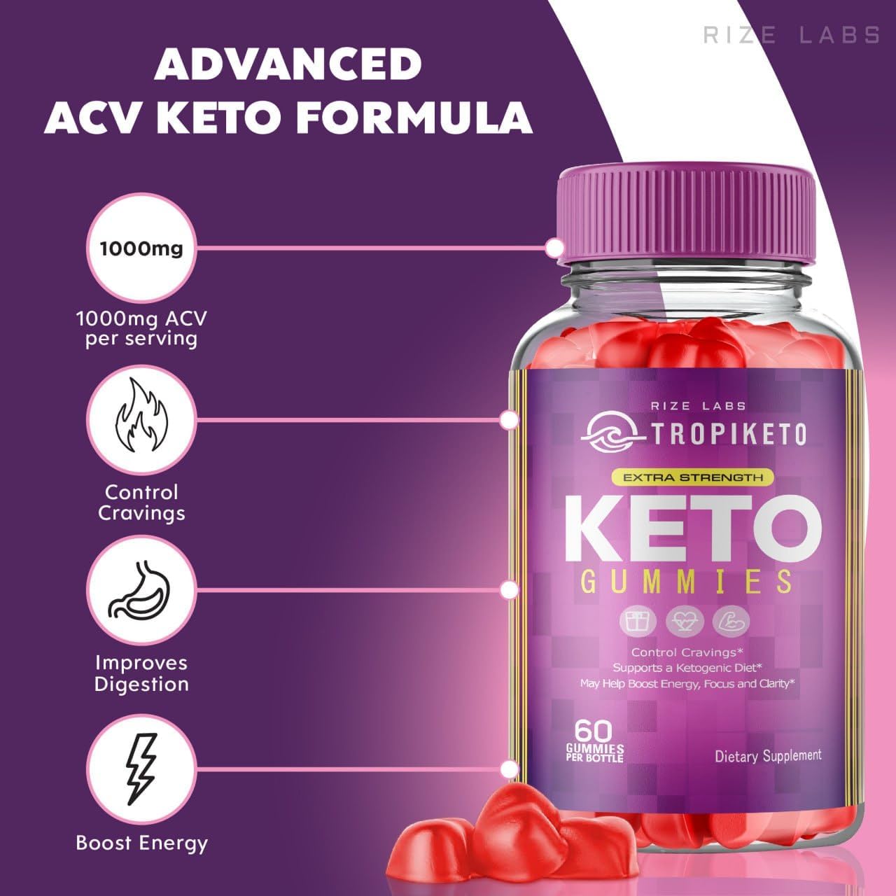 Pack of 2 Extra Strength TropiKeto ACV Gummies for Advanced Slimming Formula - Keto Supplement with Tropi Keto Gummy Reviews - 120 Gummies