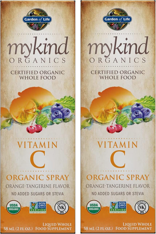 Pack of 2 G0L Whole Food Vitamin C Spray 60mg Orange-Tangerine Flavor Liquid Whole Food Supplement, Non GMO, No Added Sugars - 58 mL