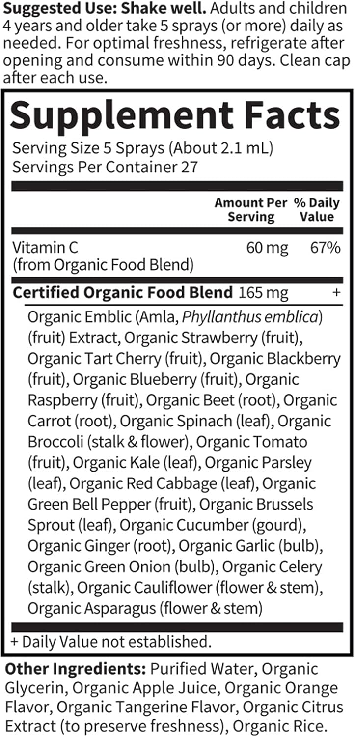 Pack of 2 G0L Whole Food Vitamin C Spray 60mg Orange-Tangerine Flavor Liquid Whole Food Supplement, Non GMO, No Added Sugars - 58 mL