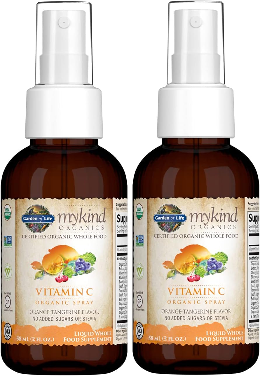 Pack of 2 G0L Whole Food Vitamin C Spray 60mg Orange-Tangerine Flavor Liquid Whole Food Supplement, Non GMO, No Added Sugars - 58 mL