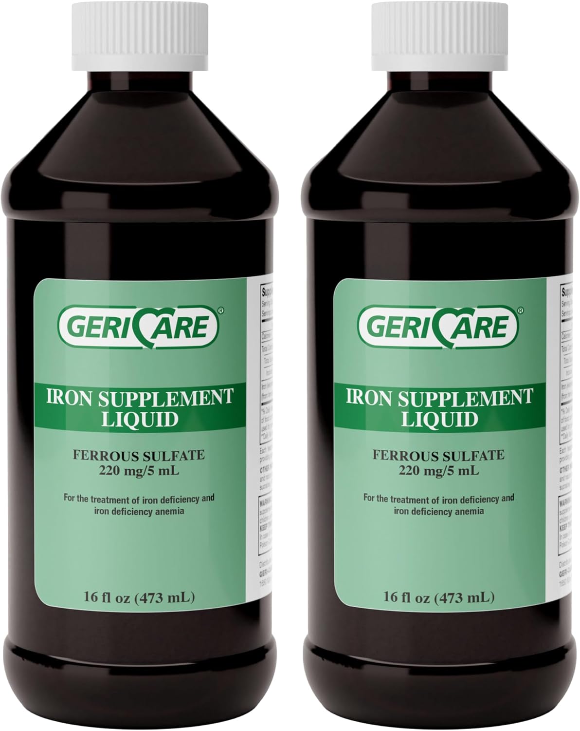 Pack of 2 GeriCare 220 High Potency Liquid Iron Supplements - 220mg Iron Per 5mL Dose - Anemia and Iron Deficiency Support for Adults