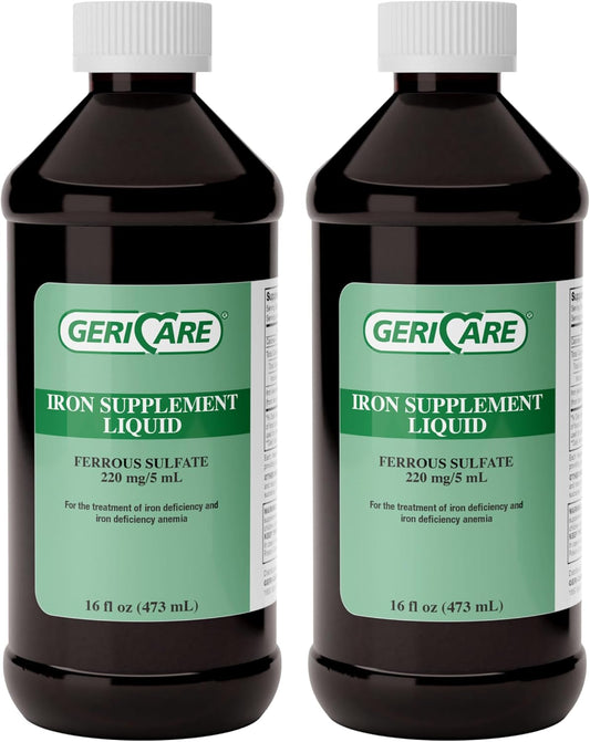 Pack of 2 GeriCare 220 High Potency Liquid Iron Supplements - 220mg Iron Per 5mL Dose - Anemia and Iron Deficiency Support for Adults