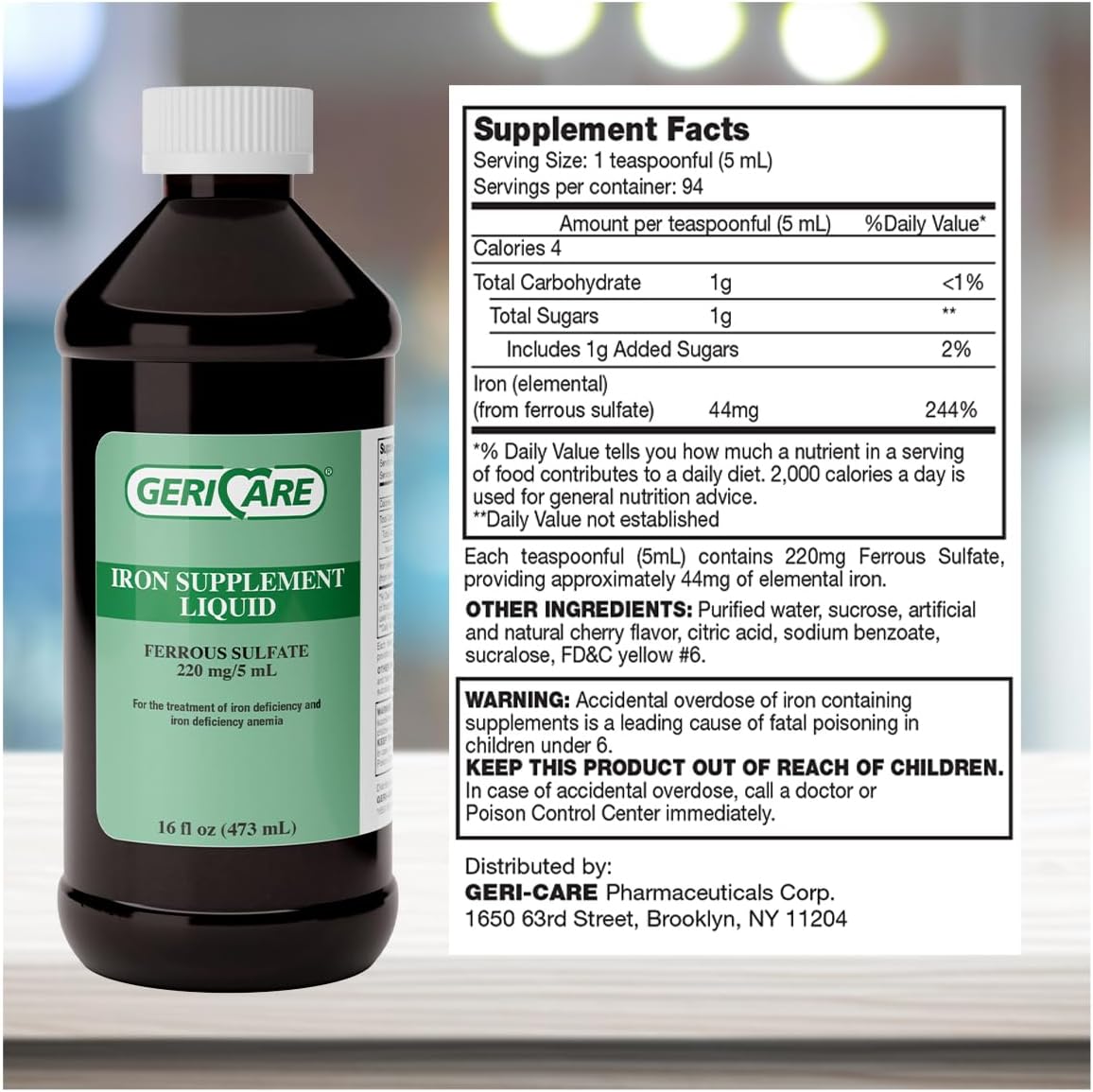 Pack of 2 GeriCare 220 High Potency Liquid Iron Supplements - 220mg Iron Per 5mL Dose - Anemia and Iron Deficiency Support for Adults