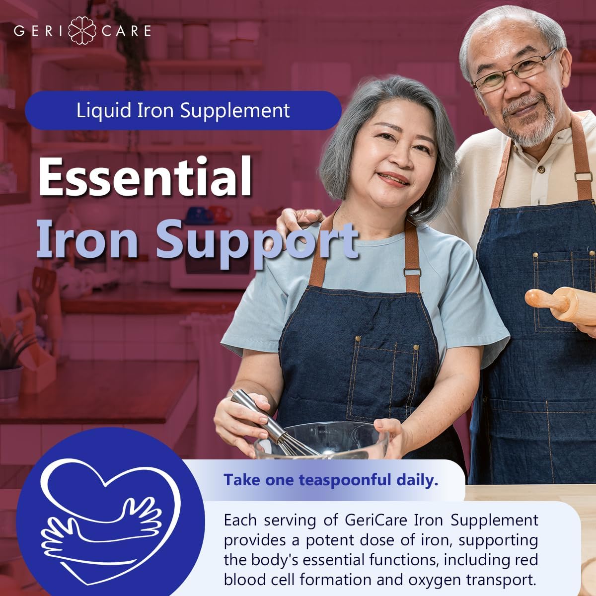 Pack of 2 GeriCare 220 High Potency Liquid Iron Supplements - 220mg Iron Per 5mL Dose - Anemia and Iron Deficiency Support for Adults