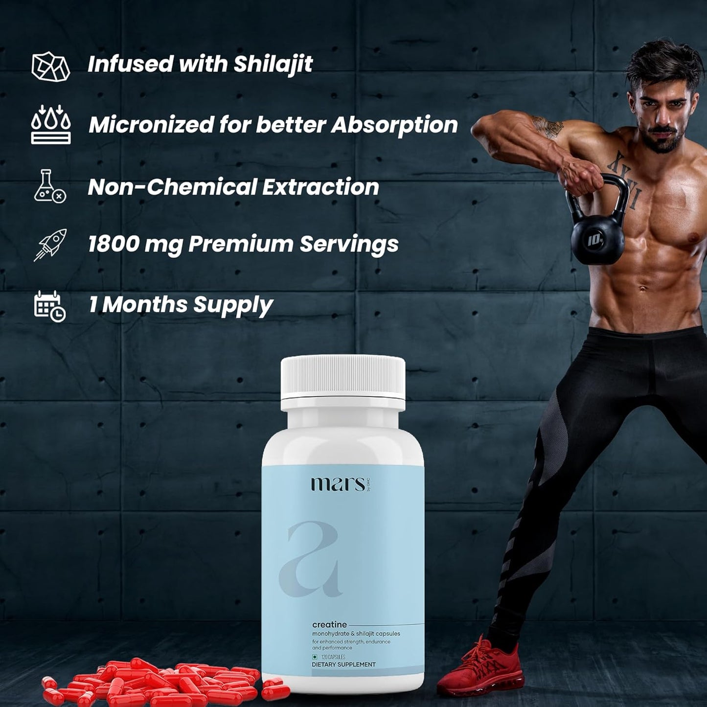 Pack of 2 GHC Micronized Creatine Monohydrate Capsules with Shilajit for Well-Being and Good Health - 100% Pure and Natural (120 Count)