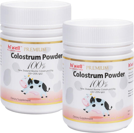 Pack of 2 Hi Well Premium Pure New Zealand Bovine Grass-Fed Colostrum Powder 100% Natural 100g