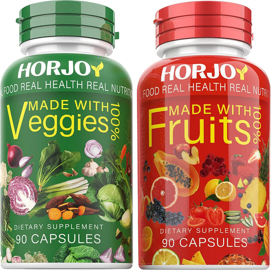 Pack of 2 HORJOY Nature Fruits and Veggies/Vitamins Supplements for Dietary Nutritional Balance with 90 Fruit and 90 Veggie Capsules