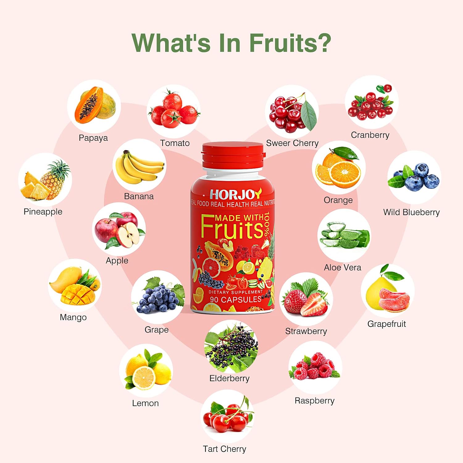 Pack of 2 HORJOY Nature Fruits and Veggies/Vitamins Supplements for Dietary Nutritional Balance with 90 Fruit and 90 Veggie Capsules