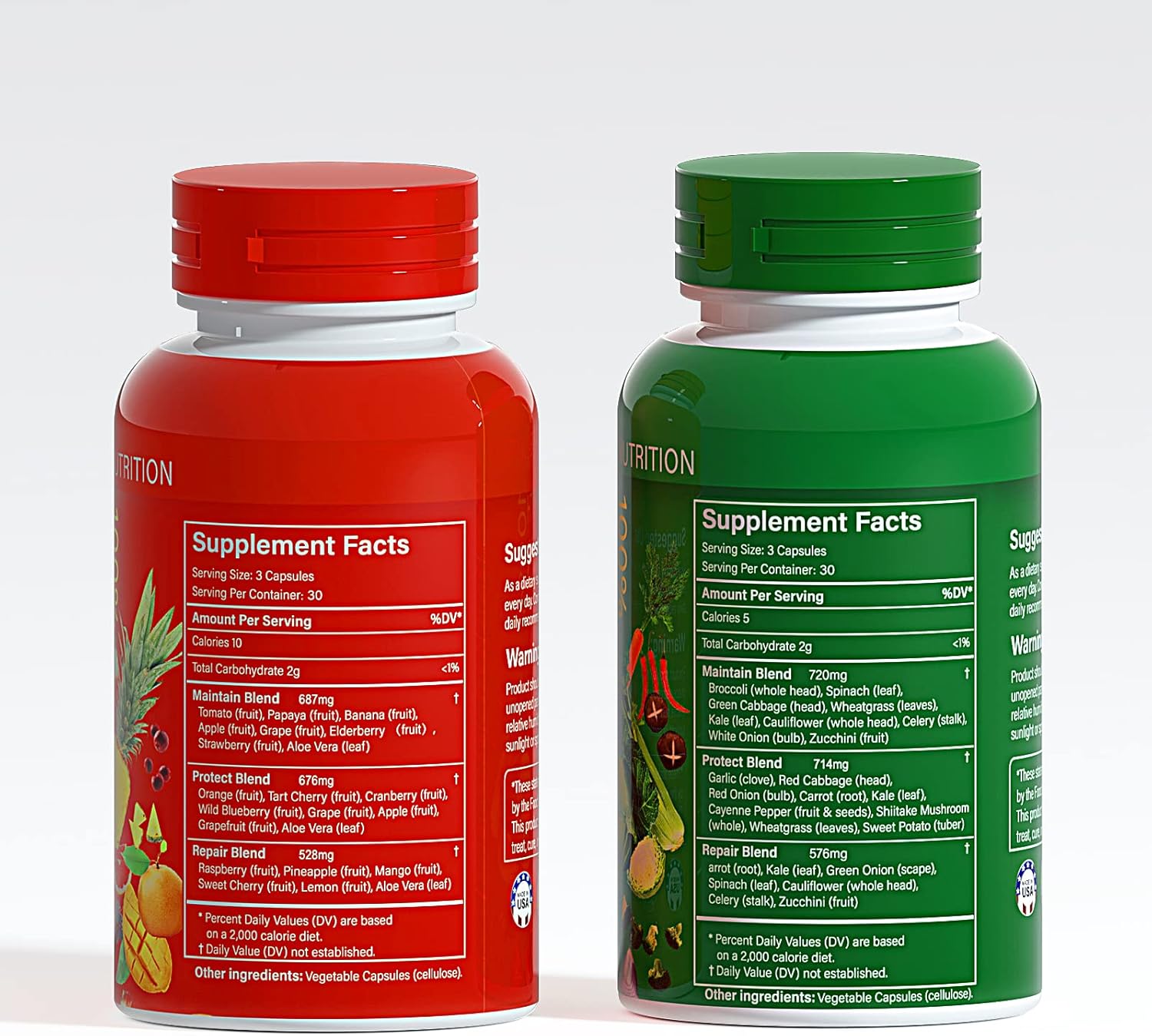 Pack of 2 HORJOY Nature Fruits and Veggies/Vitamins Supplements for Dietary Nutritional Balance with 90 Fruit and 90 Veggie Capsules