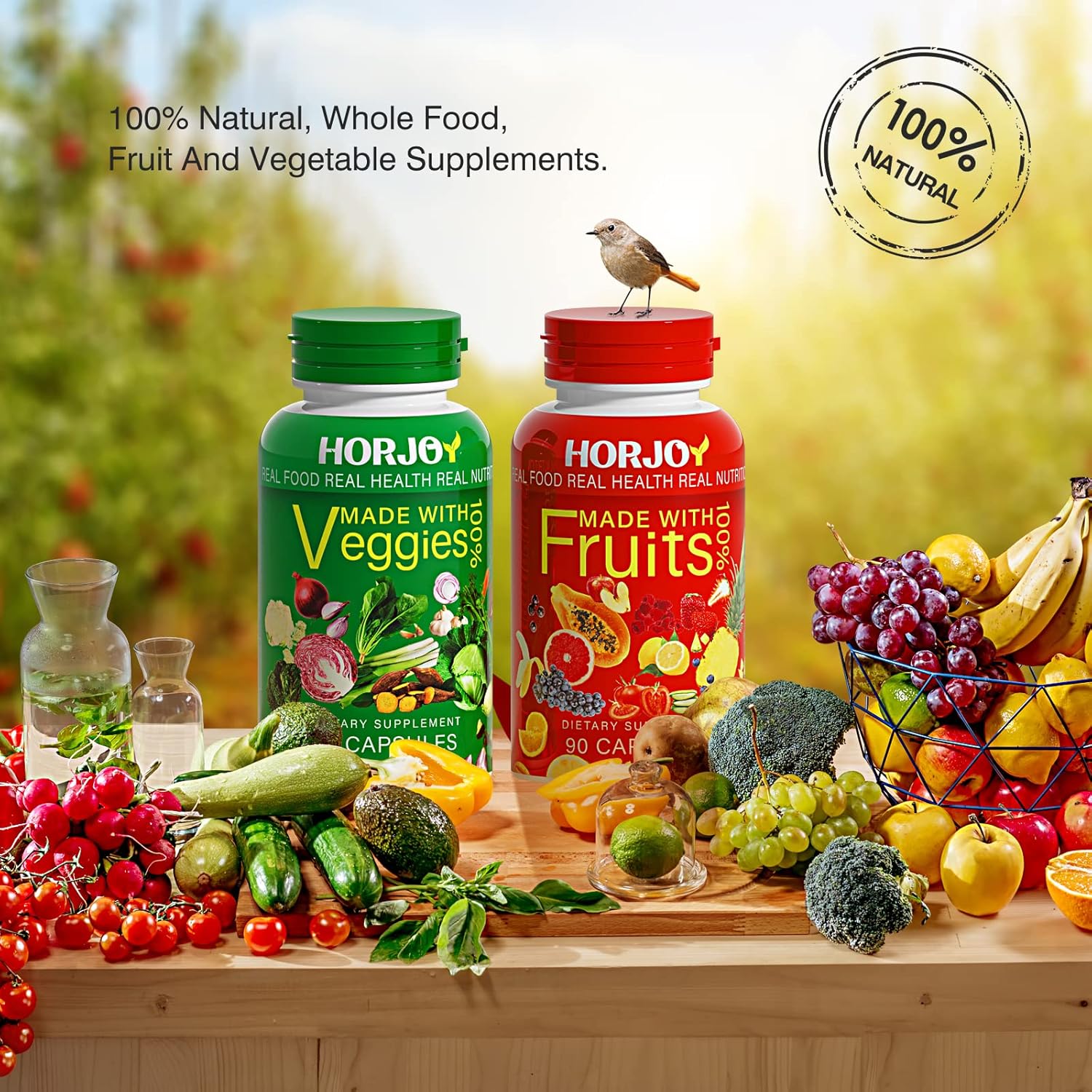 Pack of 2 HORJOY Nature Fruits and Veggies/Vitamins Supplements for Dietary Nutritional Balance with 90 Fruit and 90 Veggie Capsules