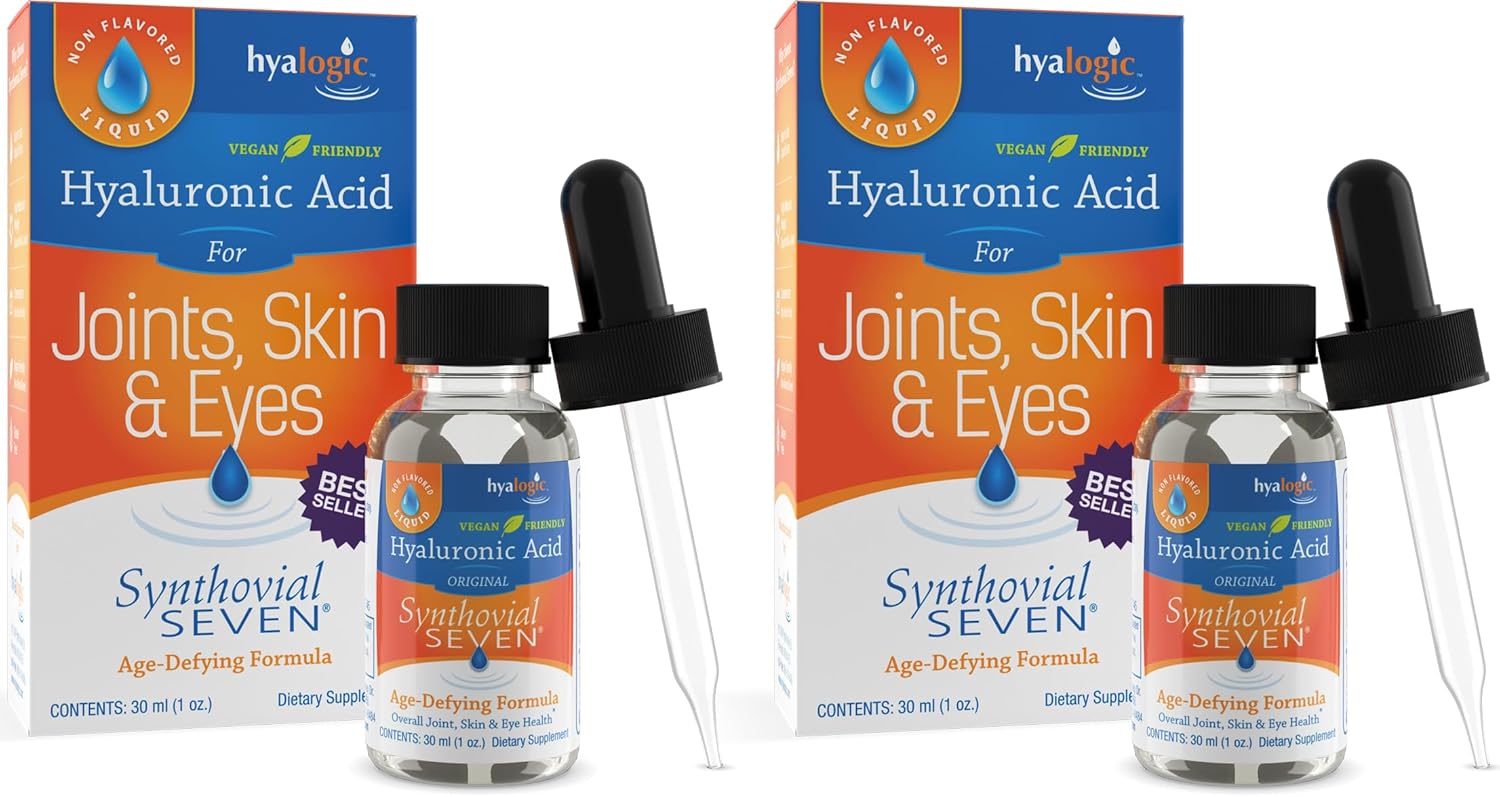 Pack of 2 Hyalogic Synthovial Seven Liquid HA Supplement for Skin, Joints, Eyes, Lips - 1oz - Gluten-Free, Vegan - Oral Hyaluronic Acid