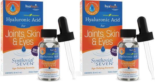 Pack of 2 Hyalogic Synthovial Seven Liquid HA Supplement for Skin, Joints, Eyes, Lips - 1oz - Gluten-Free, Vegan - Oral Hyaluronic Acid