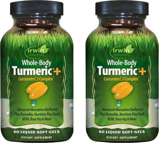 Pack of 2 Irwin Naturals Whole Body Turmeric + Curcumin C3 Complex Liquid Soft-Gels - 60 Servings - Supports Whole-Body Wellness