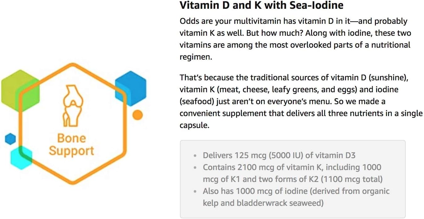 Pack of 2 Life Extension Vitamins D & K with Sea-Iodine Capsules for Longevity Support