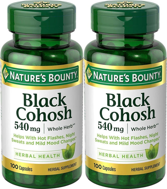 Pack of 2 Nature's Bounty Black Cohosh 540mg Capsules - Natural Whole Herb Supplement for Women's Health