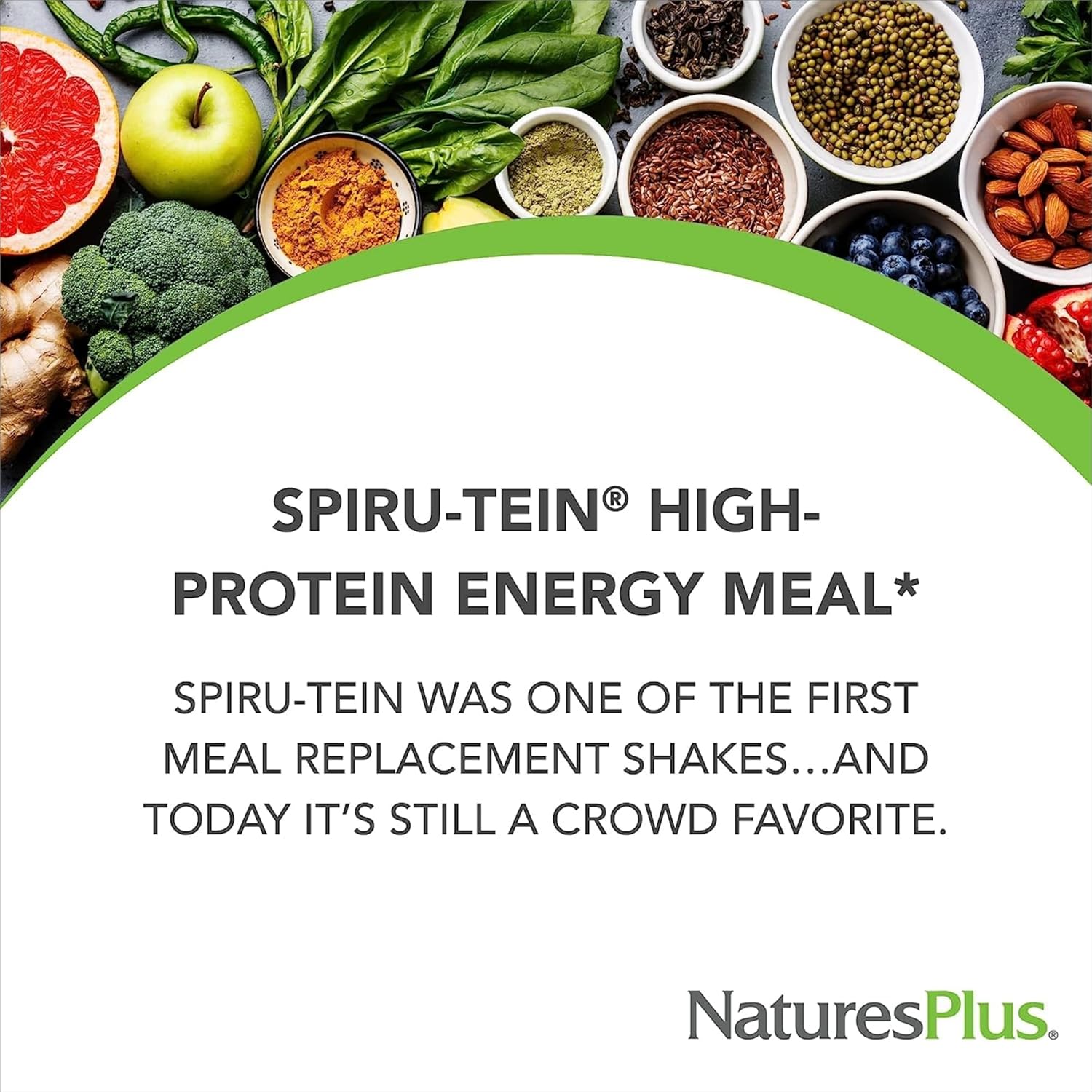 Pack of 2 Natures Plus SPIRU-TEIN Strawberry Plant-Based Protein Shake 1.2 lbs - Non-GMO, Vegetarian, Gluten Free - 32 Servings