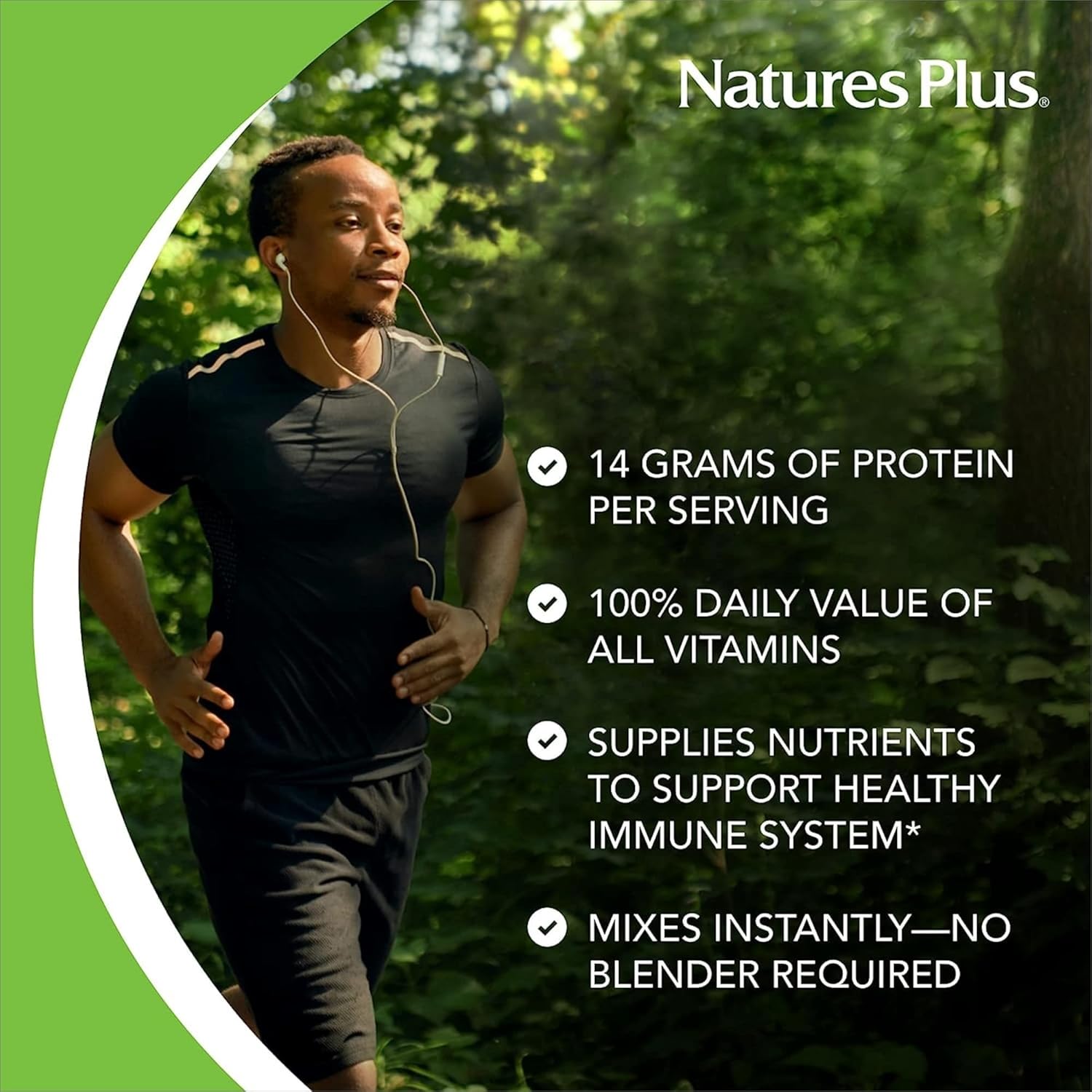 Pack of 2 Natures Plus SPIRU-TEIN Strawberry Plant-Based Protein Shake 1.2 lbs - Non-GMO, Vegetarian, Gluten Free - 32 Servings