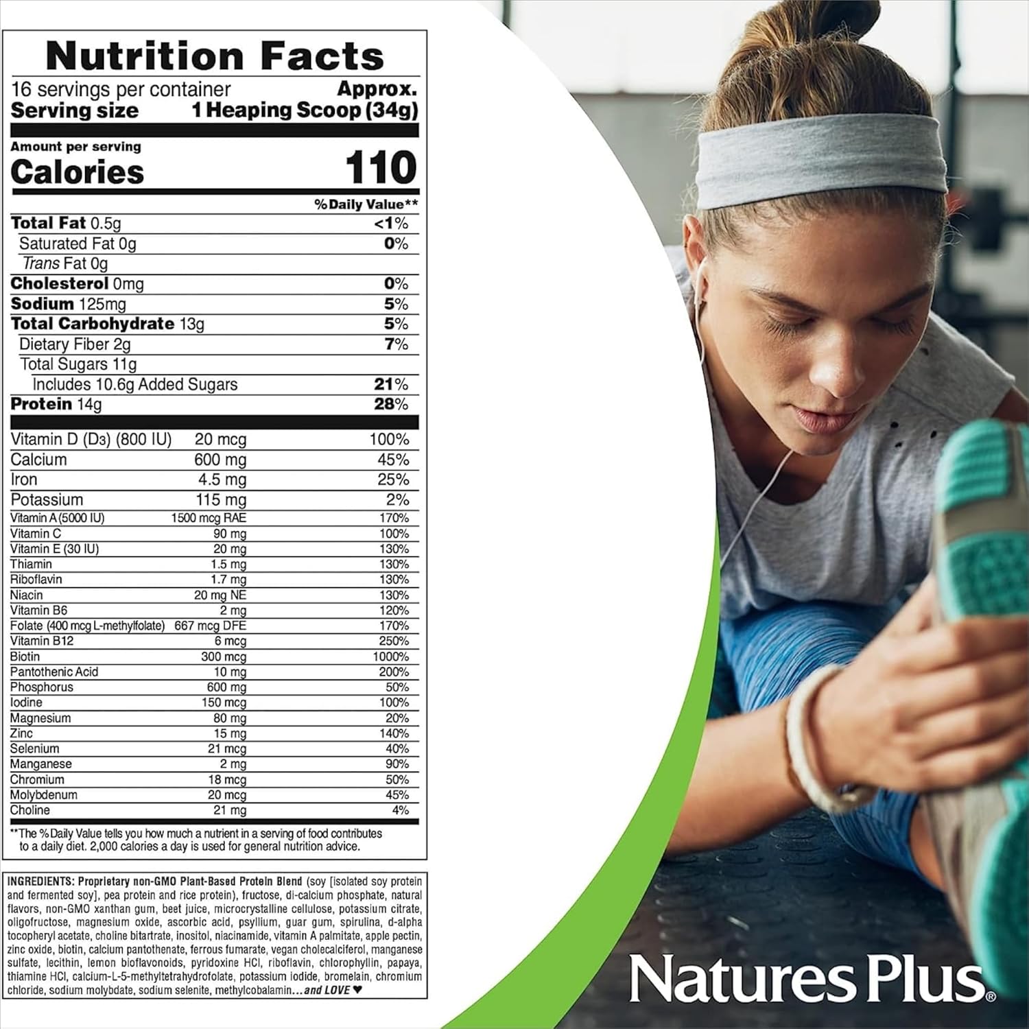 Pack of 2 Natures Plus SPIRU-TEIN Strawberry Plant-Based Protein Shake 1.2 lbs - Non-GMO, Vegetarian, Gluten Free - 32 Servings