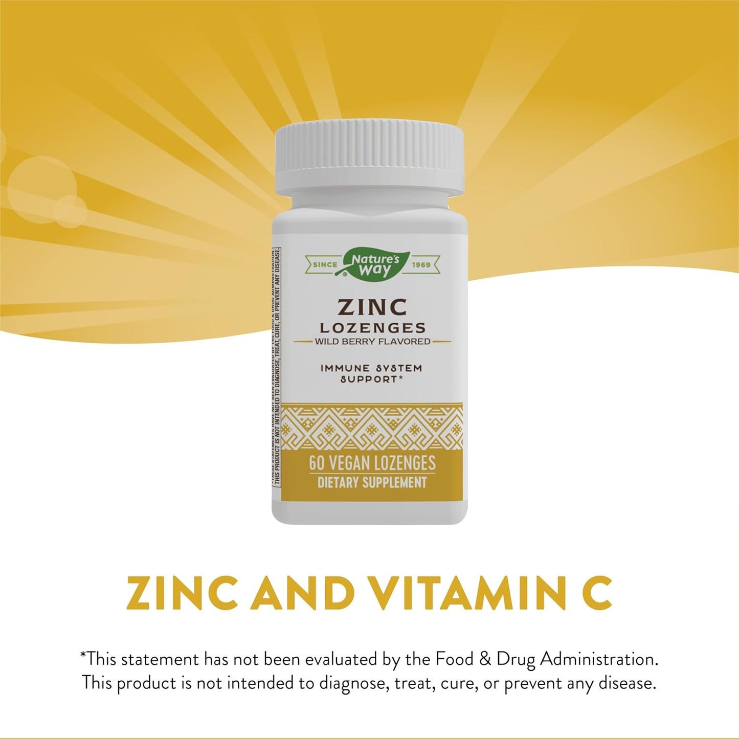 Pack of 2 Nature's Way Zinc Lozenges with Vitamin C, Echinacea, and Wild Berry Flavor for Immune Support, 60 Lozenges
