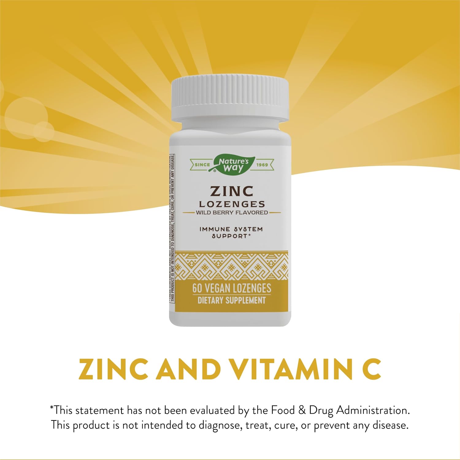 Pack of 2 Nature's Way Zinc Lozenges with Vitamin C, Echinacea, and Wild Berry Flavor for Immune Support, 60 Lozenges