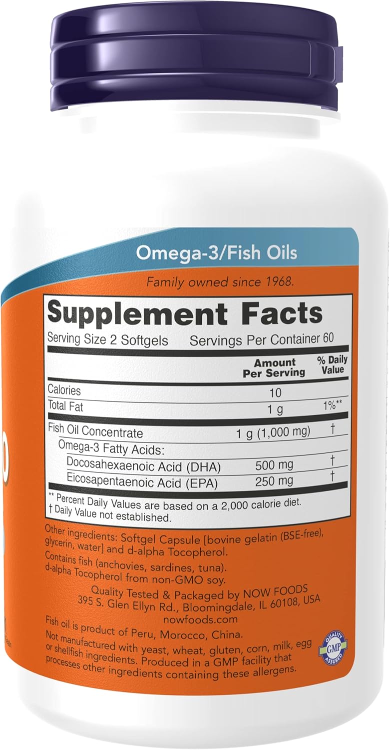 Pack of 2 NOW Foods DHA-250 Softgels with 50% DHA Omega-3 - 120 Count